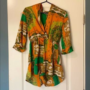 Orange, Green, Gold, & White Designed Romper